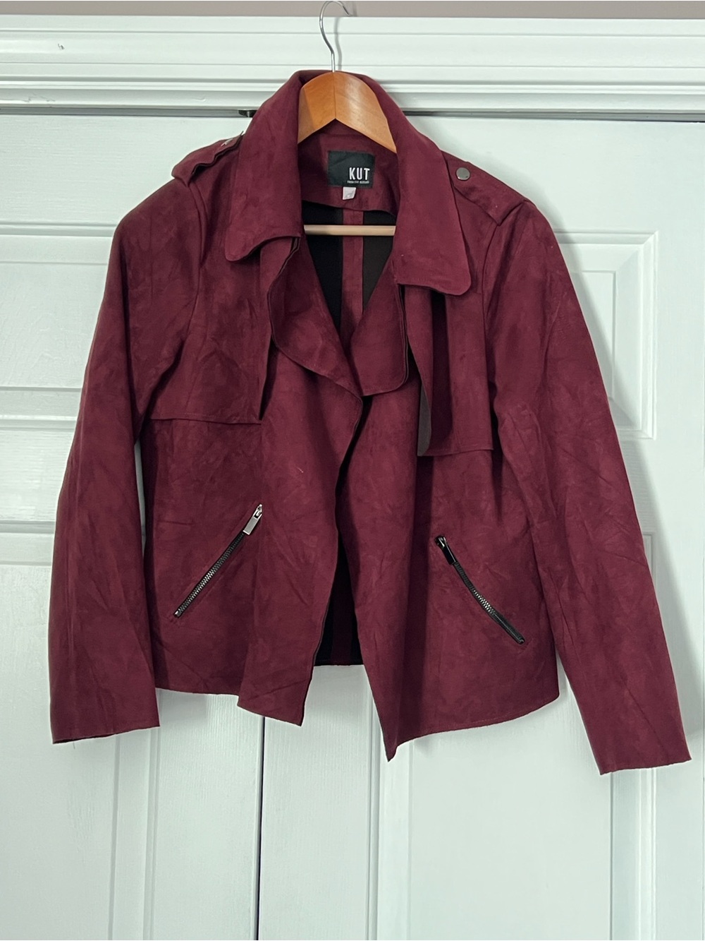 Kut from the Kloth Burgundy Suede Moto Blazer